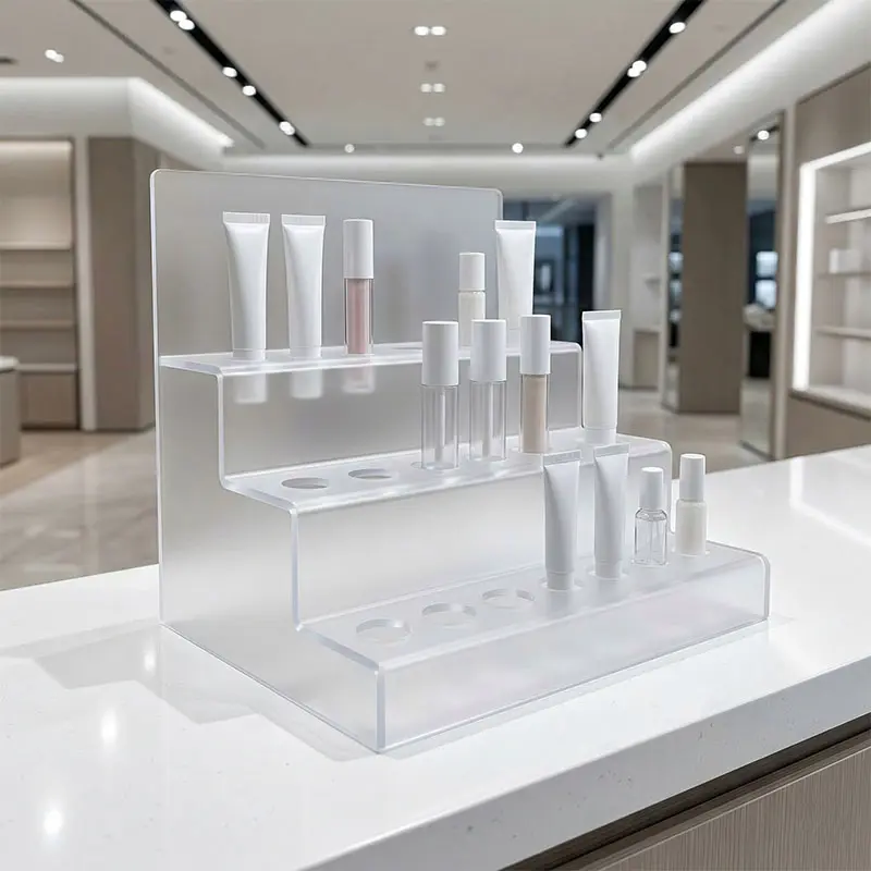 Présentoirs PLV en acrylique sur mesure et bacs de tête de gondole en carton ondulé pour comptoirs de pharmacie