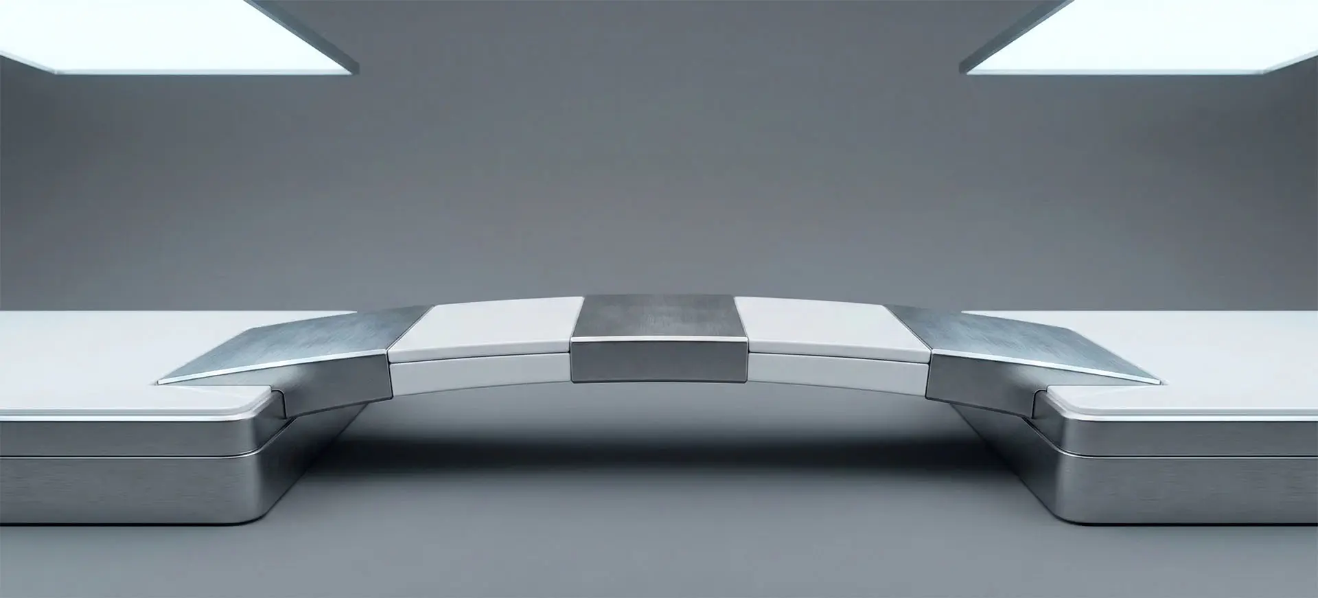 Concept de pont d'entreprise minimaliste en argent mat et céramique pour la Joint-Venture en Chine.