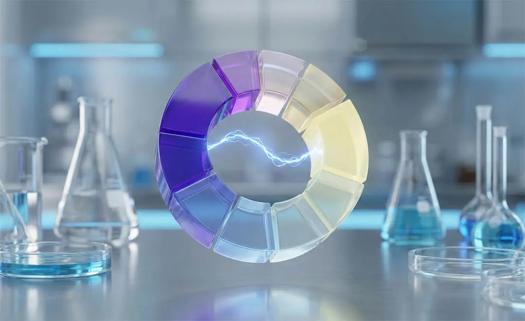 Cercle chromatique complémentaire montrant le violet neutralisant le jaune - Usine Dentifrice Correcteur de Couleur