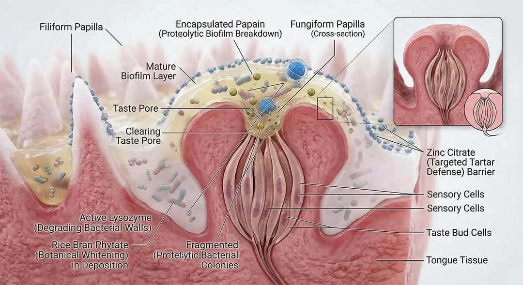 Action enzymatique dissolvant le biofilm mature par notre fabricant dentifrice microbiome